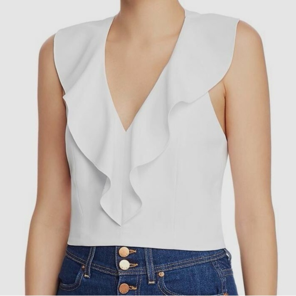 Alice + Olivia Cream Ruffle Sleeveless Blouse